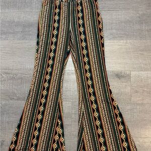SHEIN Geometric Pattern Flare Pants - Black, Orange, Green
